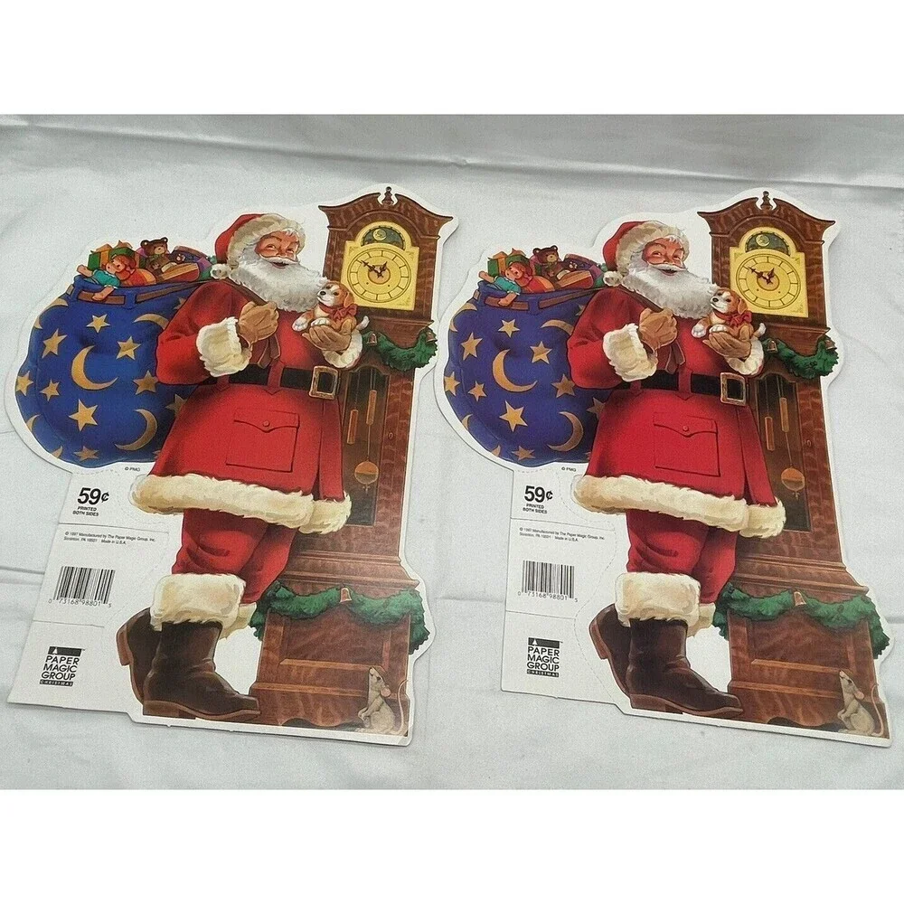 Vintage 2 Paper Magic Group Christmas Santa Claus  Die Cut Decoration 13”